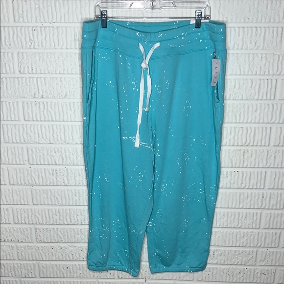LIVI Lane Bryant Teal Jogger Capris with White Drawstring - Picture 1 of 3